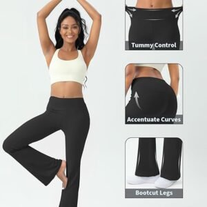 Women's Yoga Pants Bootcut Flare Leggings Flared Bell Bottom Leggings High-Waisted Workout Pants Tummy Control