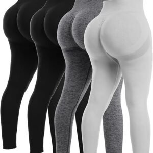 NORMOV 4 Piece Butt Lifting Workout Leggings for Women, Seamless Gym Scrunch Booty Lifting Sets
